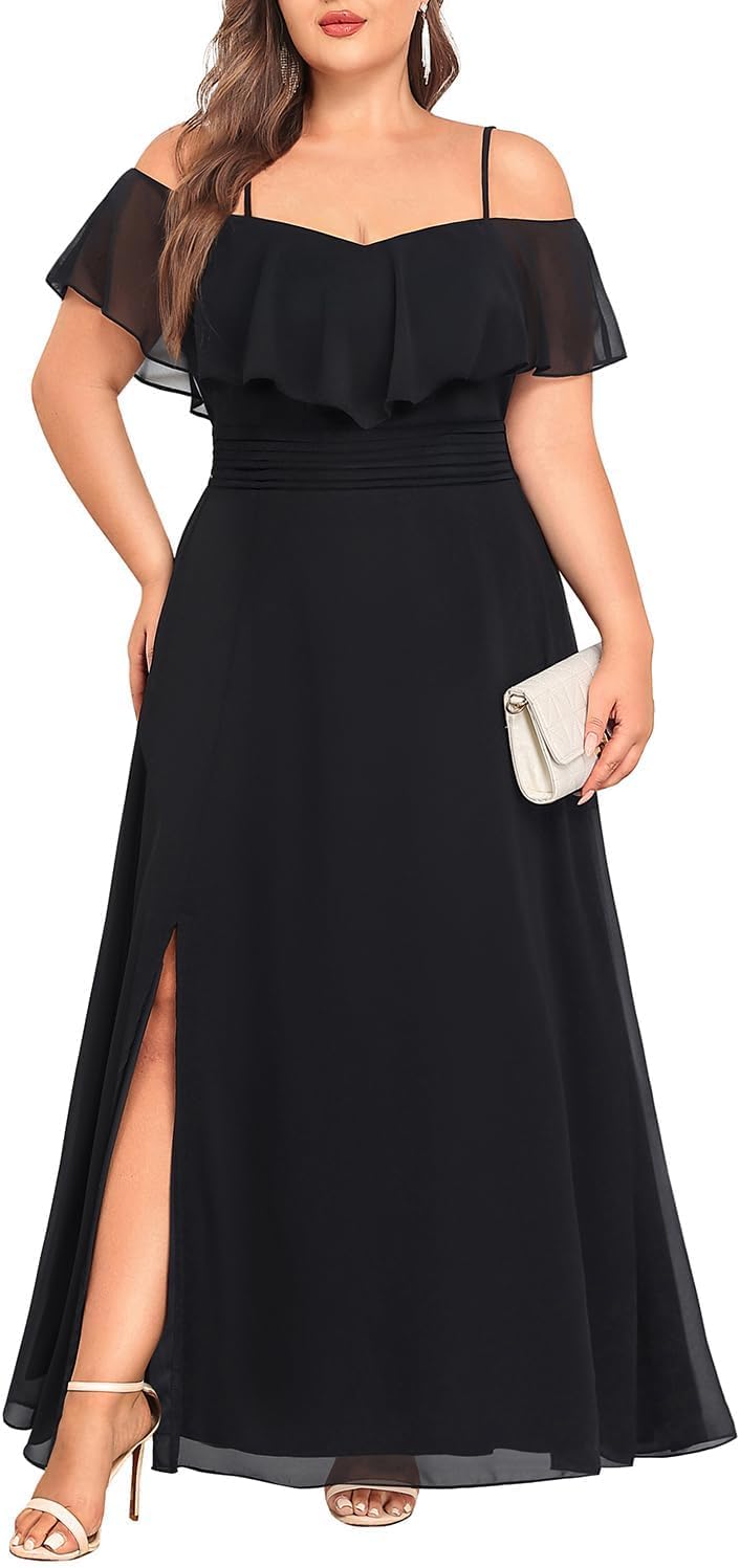 Pinup Fashion Women Plus Size Bridesmaid Dresses - Off The Shoulder Formal Wedding Guest Bridal Shower Long Dress