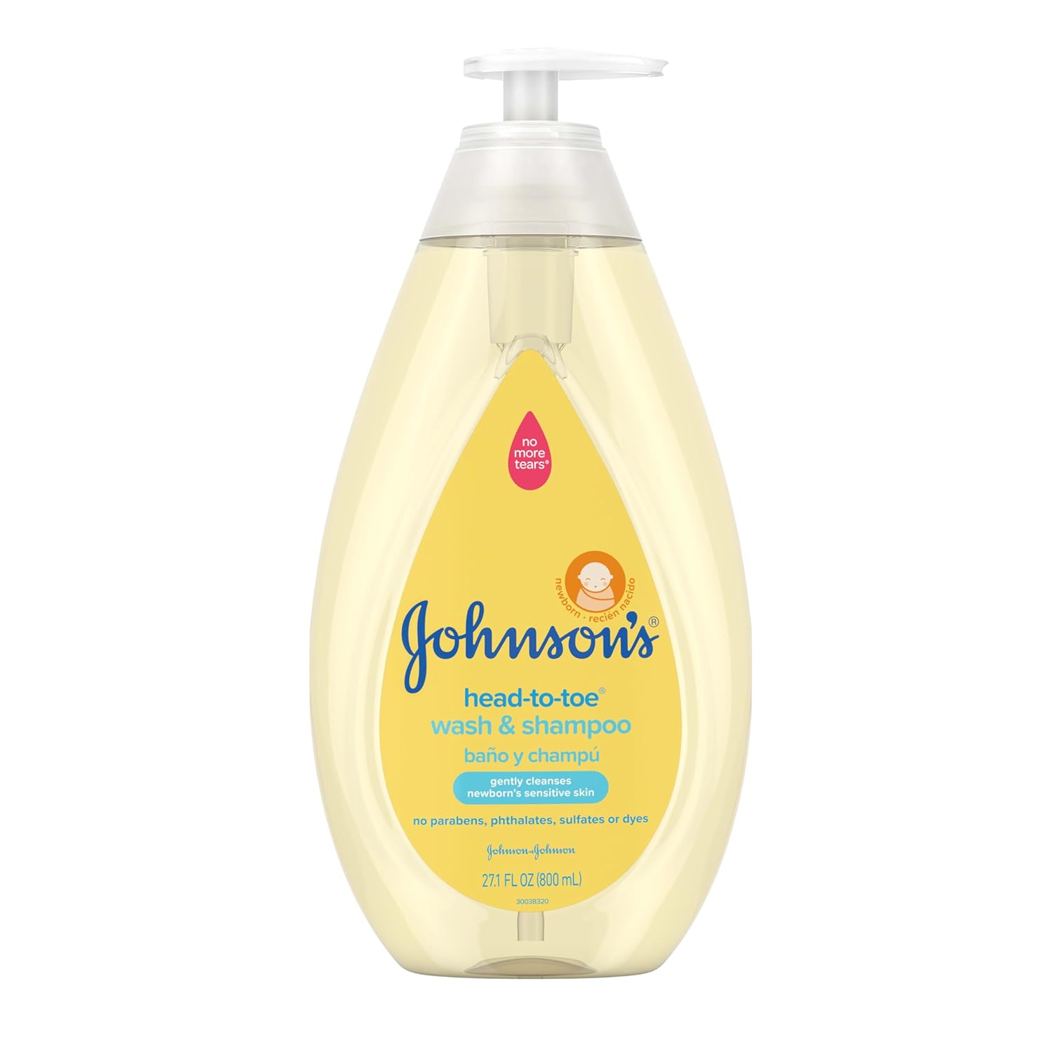Johnson\'s Head-to-Toe Gentle Tear-Free Baby & Newborn Wash & Shampoo, Sulfate-, Paraben- Phthalate- & Dye-Free, Hypoallergenic Wash for Sensitive Skin & Hair, 27.1 fl. Oz