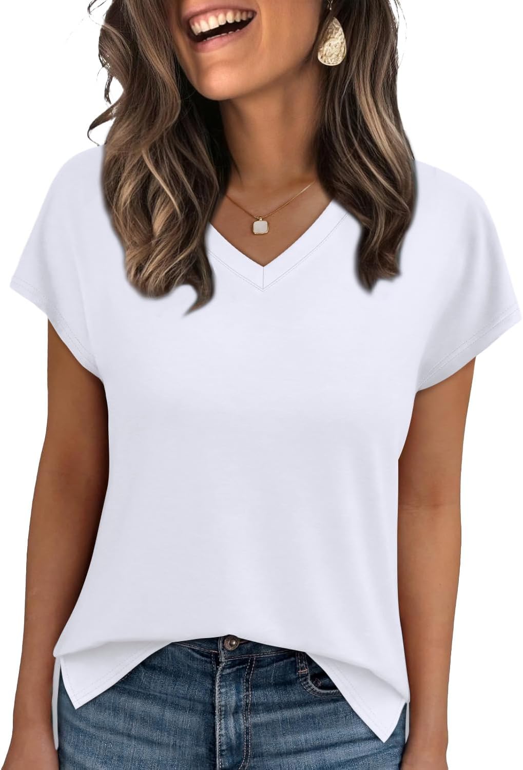 WIHOLL Womens Tops Basic Summer V Neck T Shirts Short Sleeve Dressy Casual Loose Fit Cute Tee Clothes Trendy Fashion Outfits