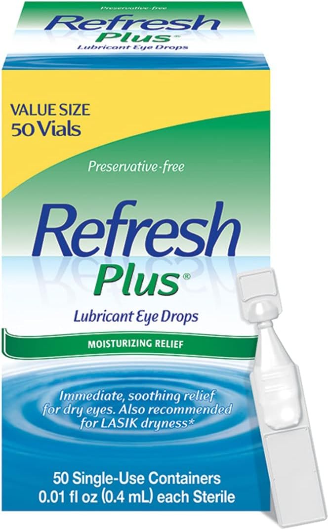 Refresh Plus Lubricant Eye Drops For Dry Eyes, Preservative-Free, 0.01 Fl Oz Single-Use Containers, 50 Count