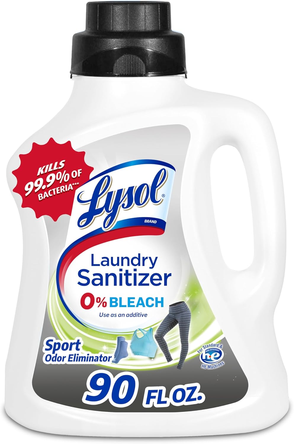Lysol Sport Laundry Sanitizer Additive, Sanitizing Liquid for Gym Clothes and Activewear, Eliminates Odor Causing Bacteria, 90oz