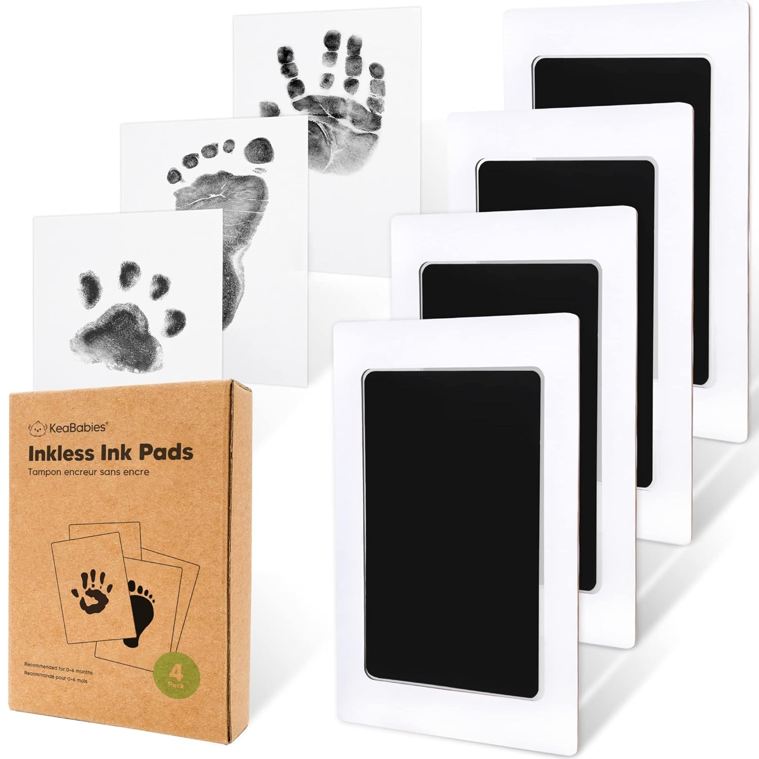 4-Pack Inkless Baby Hand and Footprint Kit - Mess Free Ink Pad for Newborn Keepsake, Dog Nose & Paw Print Kit, Clean Touch Ink Pad for Baby Hand & Footprints, Ideal Mother\'s Day Gifts (Jet Black)
