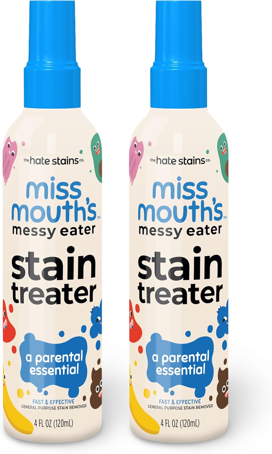 Miss Mouth\'s Messy Eater Stain Treater Spray - 4oz 2 Pack Stain Remover - Newborn & Baby Essentials - No Dry Cleaning Food, Grease, Coffee Off Laundry, Underwear, Fabric
