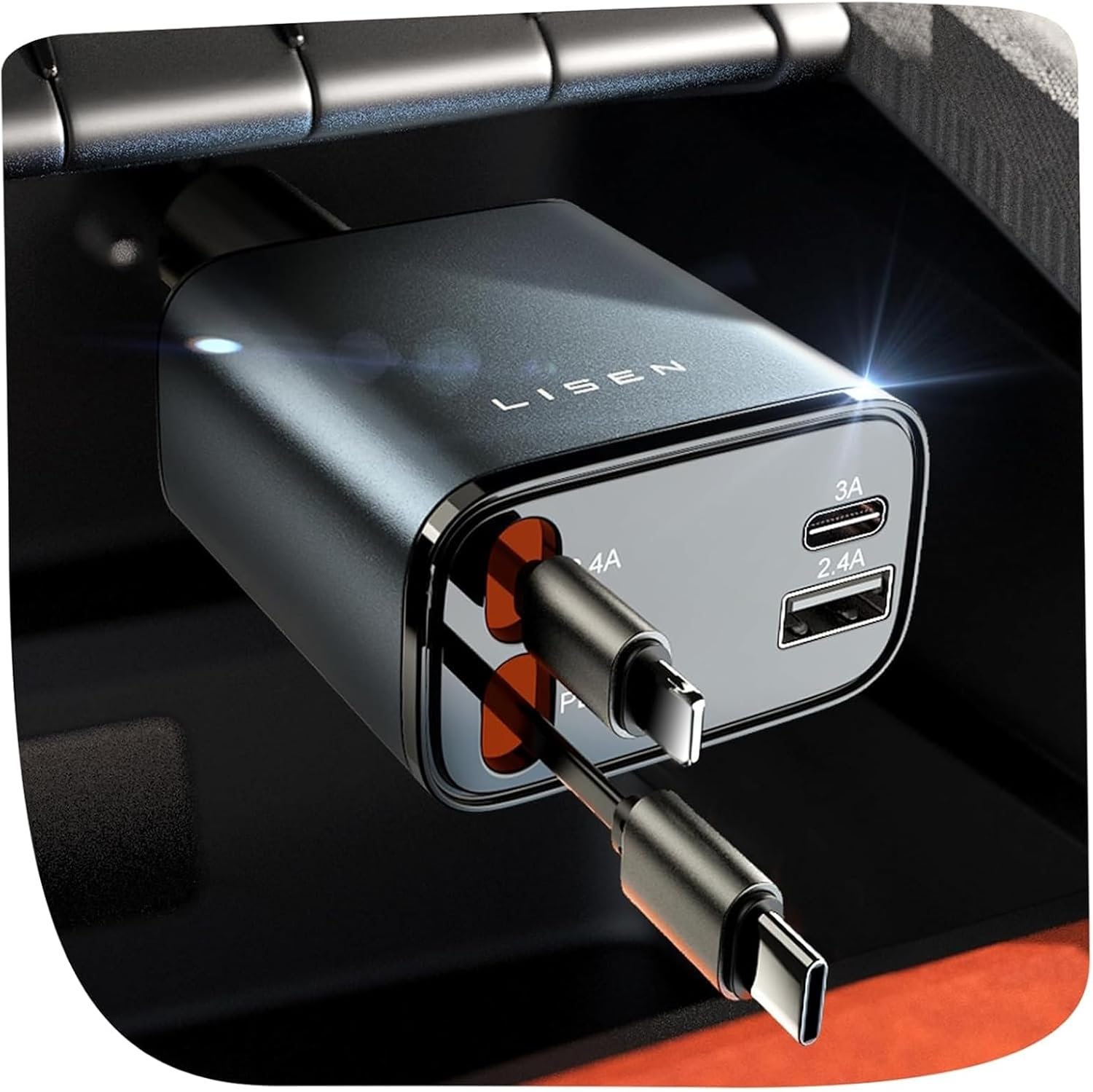 LISEN Retractable Car Charger, 69W USB C Car Accessories Adapter for iPhone 16 USB C Charger Fast Charging, Fathers Day for Gifts, Travel Essentials Gifts for Women Men, for iPhone 16 15 14 13 12