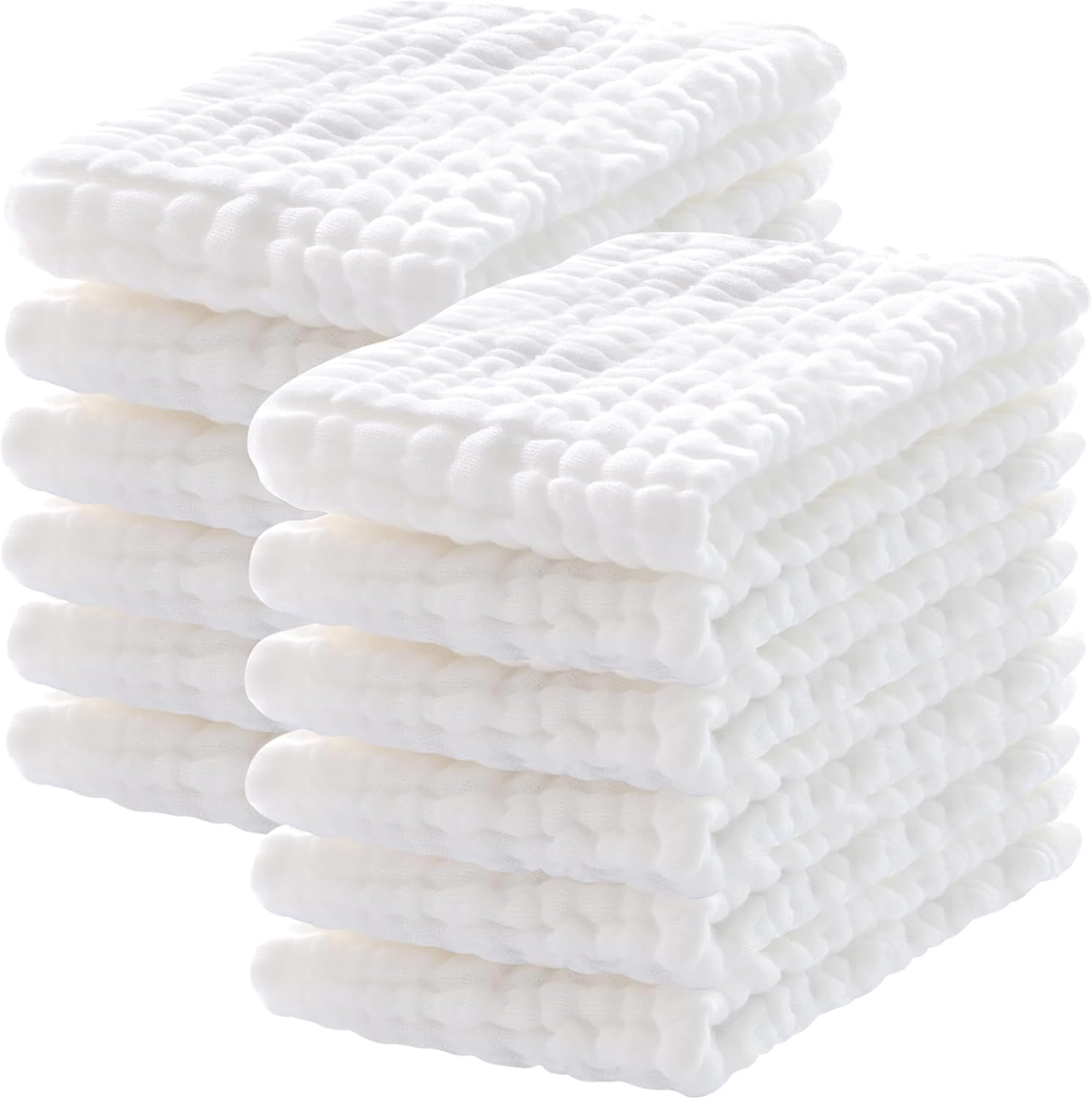 12 Pack Muslin Burp Cloths 100% Cotton Muslin Cloths Large 20\'\'x10\'\' Extra Soft and Absorbent Baby Burping Cloth - White
