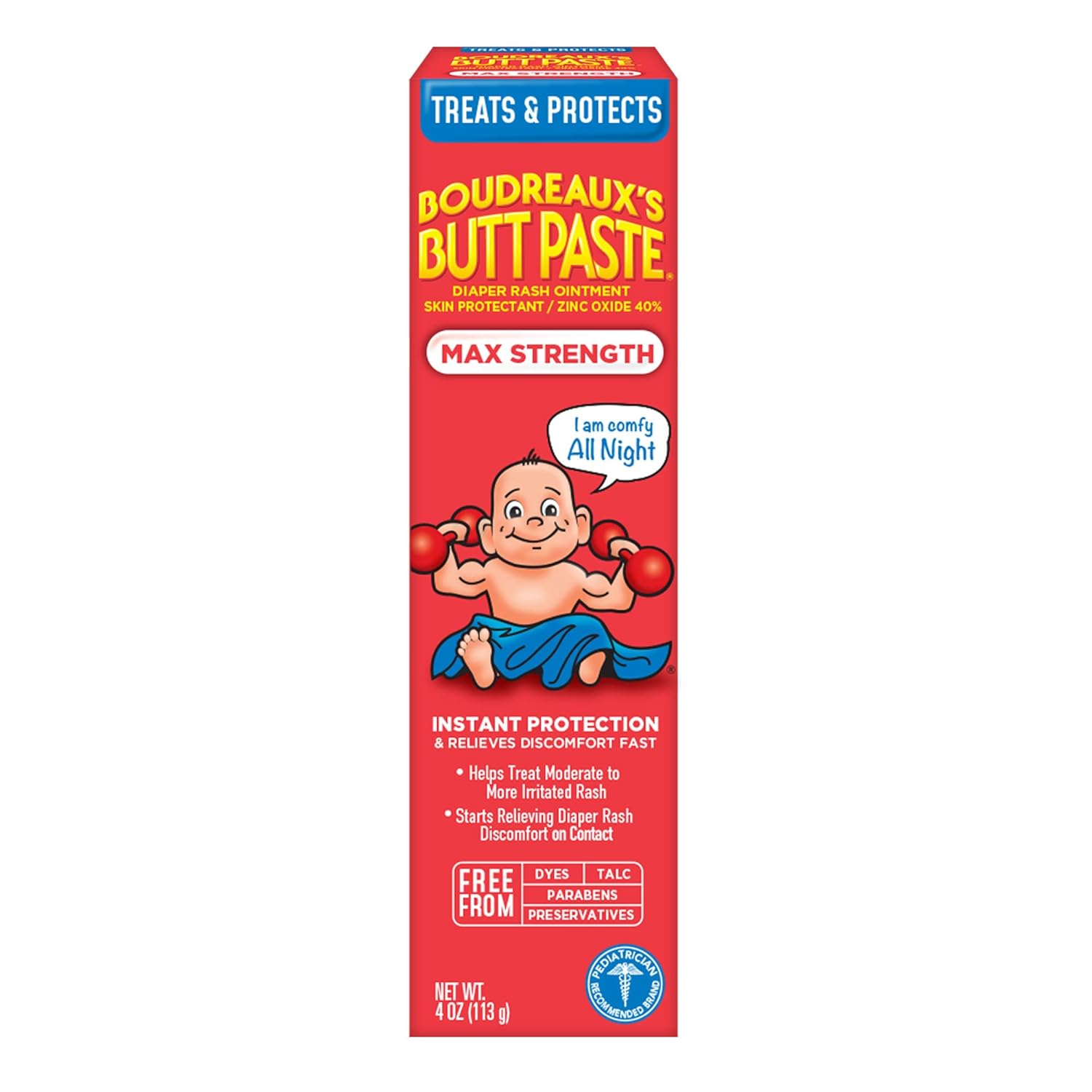 Boudreaux\'s Butt Paste Maximum Strength Diaper Rash Cream, Ointment for Baby, 4 oz Tube