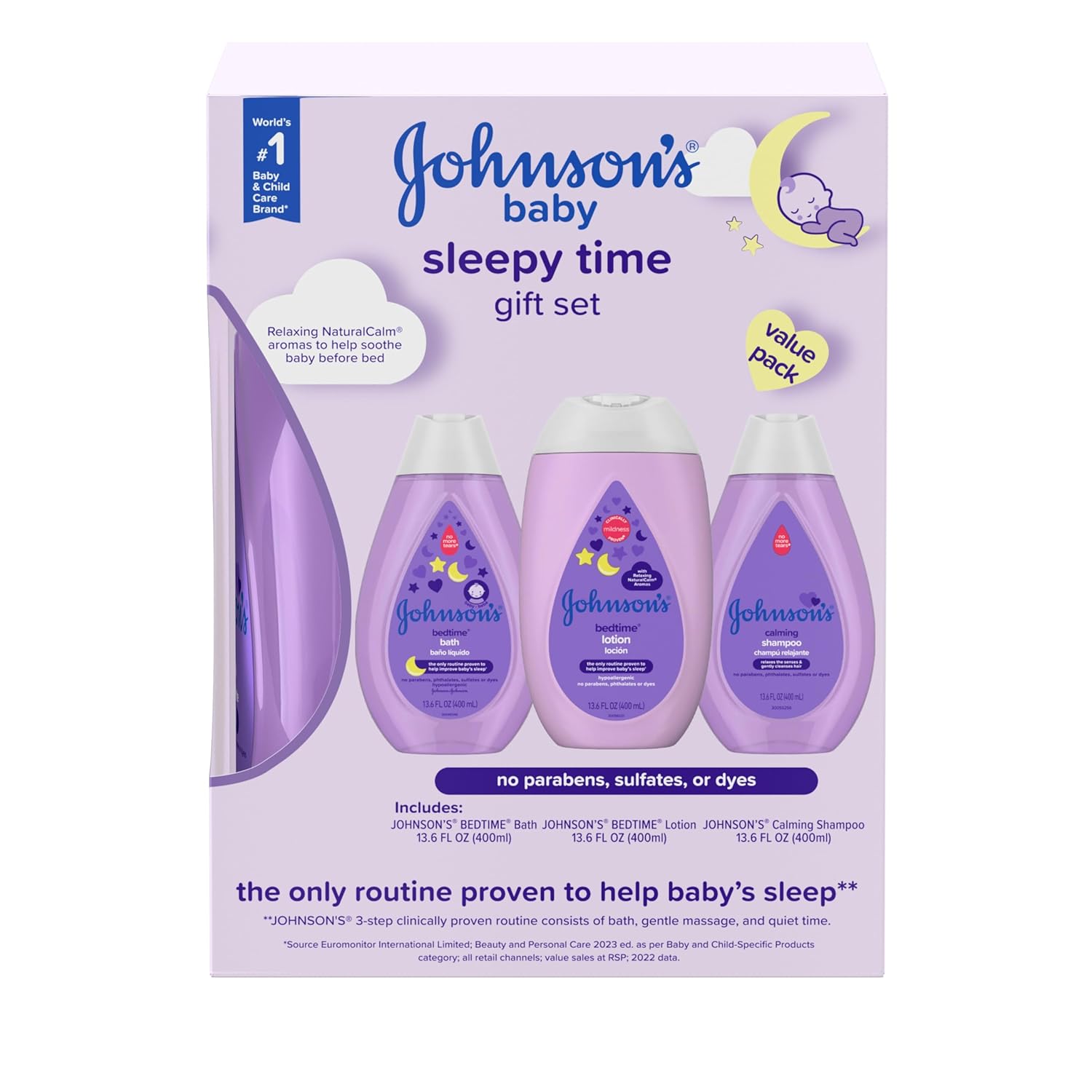 Johnson\'s Baby Sleepy Time Bedtime Gift Set with Relaxing NaturalCalm Aromas, Bedtime Baby Bath Shampoo, Wash & Lotion, Baby Bedtime Essentials, Hypoallergenic & Paraben-Free, 3 Items