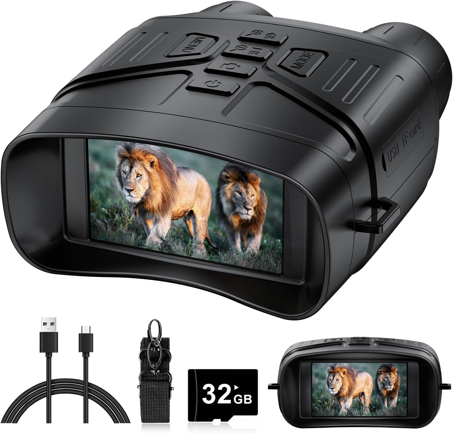 Night Vision Goggles - 4K Night Vision Binoculars with 5000mAh Rechargeable Battery, 32GB TF Card can Save Photo and Video, 3\'\' HD Screen for Camping & Security, Black