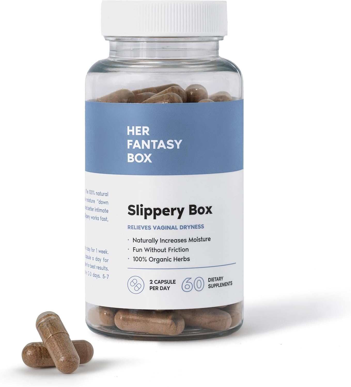 Her Fantasy Box | Slippery Box Feminine Care for Vaginal Health - 60 Fast-Acting Capsules for Women\'s Wellness, pH Balance, and Intimate Support