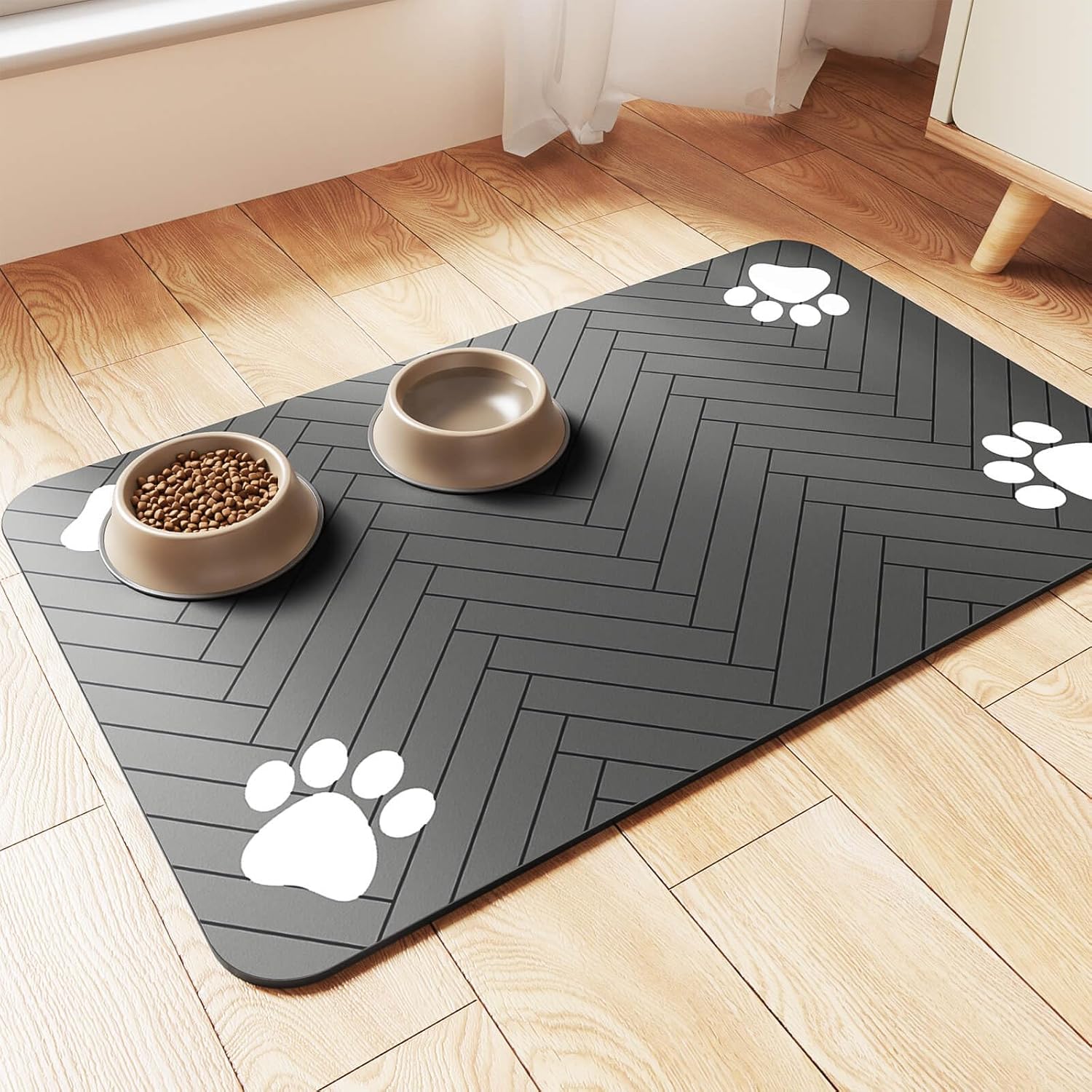 Pet Feeding Mat-Absorbent Pet Placemat for Food and Water Bowl, with Waterproof Rubber Backing, Quick Dry Water Dispenser Mat for Dog and Cat (12