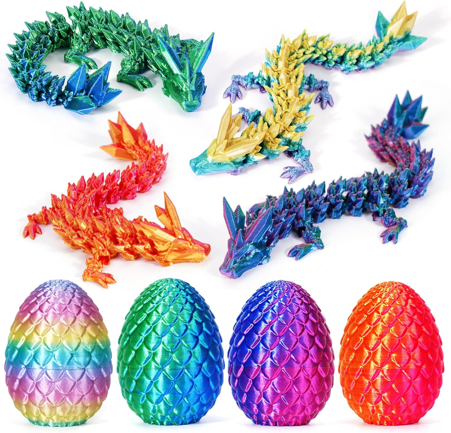 TBOLINE 4PCS 3D Printed Dragon Egg, Mystery Easter Egg Articulated Crystal Animals Fidget Toy for Kid Boy Girls, 3D Print Small Dinosaur Eggs Toy Kindergarten Graduation Gifts for Boys (4-Piece-C)