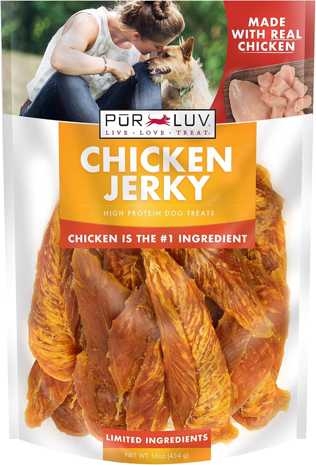 Dog Treats, Chicken Jerky for Dogs, Made with 100% Real Chicken Breast, 16 Ounces, Healthy, Easily Digestible, Long-Lasting, High Protein Dog Treat, Satisfies Dog\'s Urge to Chew (Pack of 1)