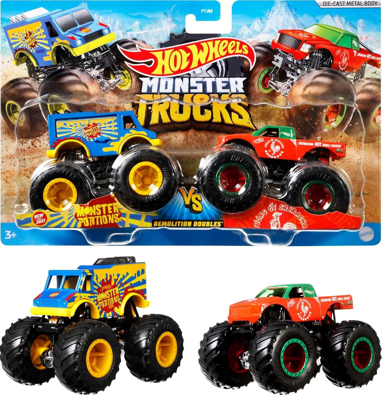 Hot Wheels Monster Trucks 1:64 Scale 2-Pack Assortment with Giant Wheels