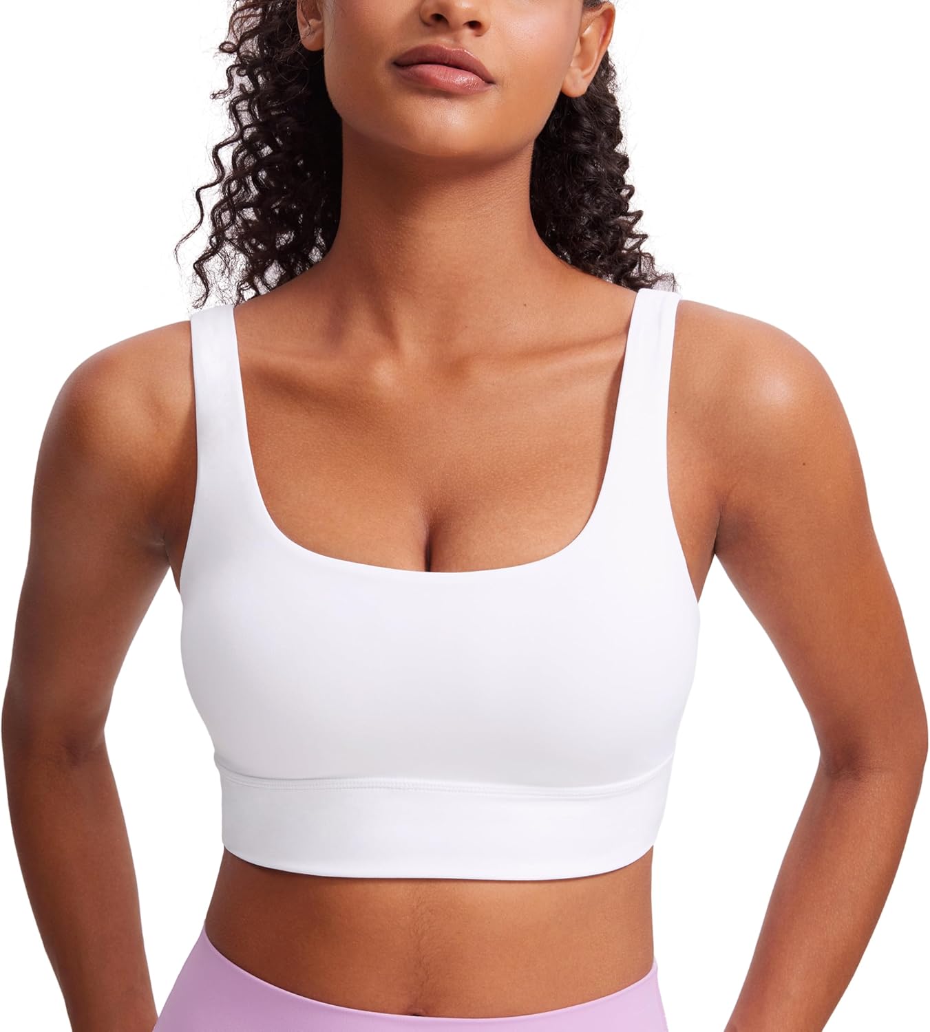 CRZ YOGA Butterluxe Womens U Back Sports Bra - Scoop Neck Padded Low Impact Yoga Clothes Workout Crop Top with Built in Pads