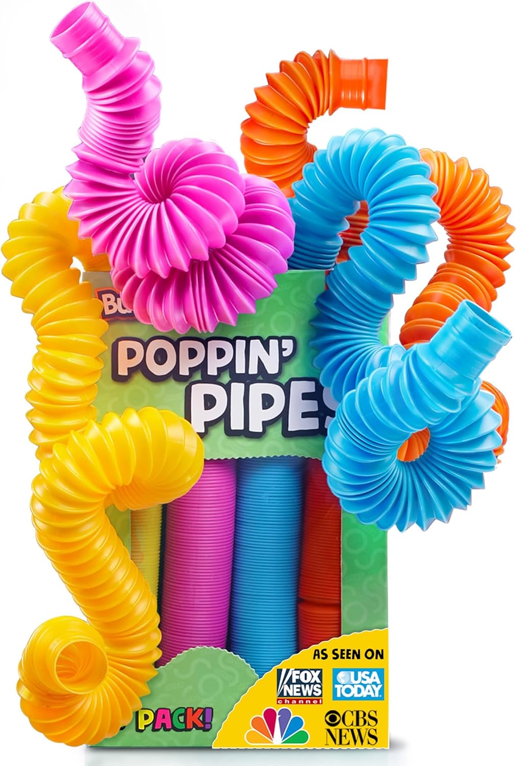 BUNMO Pop Tubes - Sensory Toys - Toddler Toys - Imaginative Play & Stimulating Creative Learning - Hours of Fun for Kids - Tons of Ways to Play - Non-Mouthable Toy 3+ - 4 Pack Large