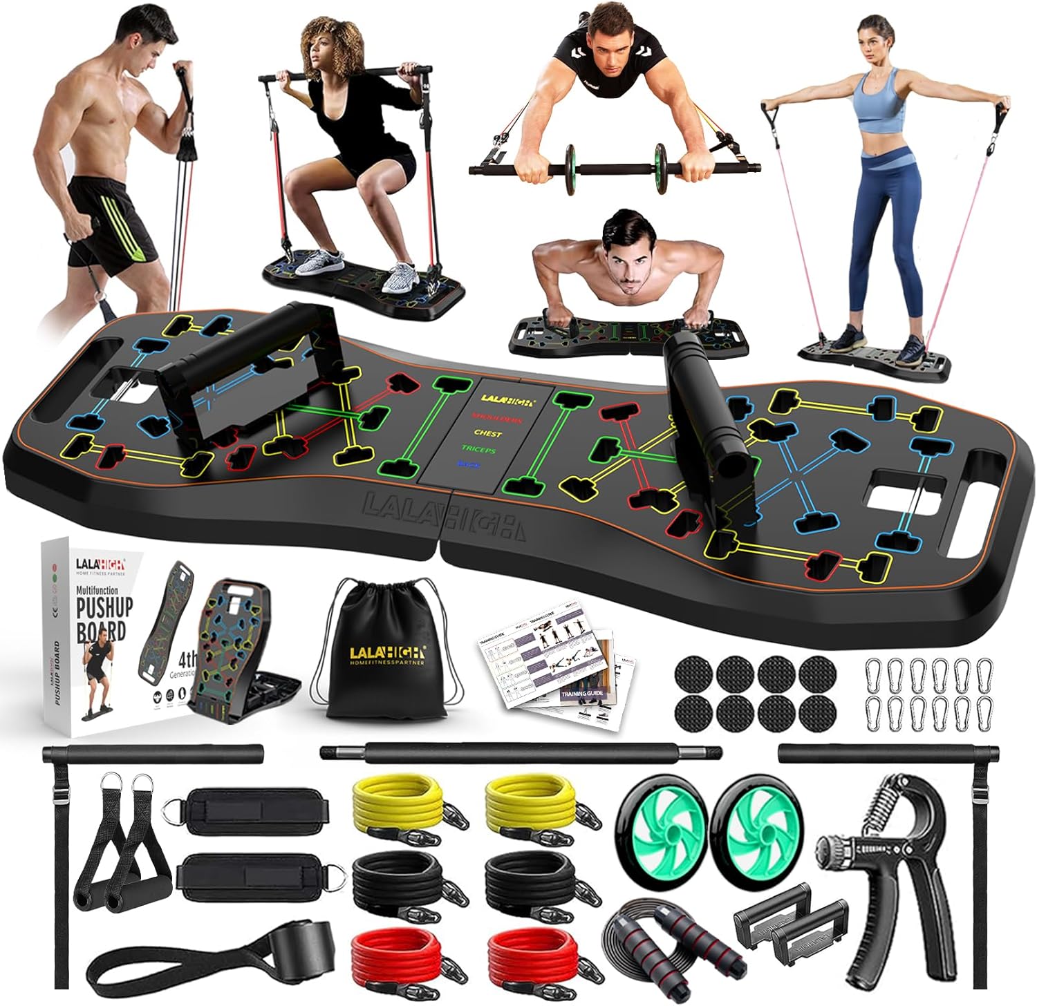 LALAHIGH 25-in-1 4rd Generation Push Up Board - Multi-Functional Foldable Gym System with Resistance Bands, Pilates Bar & Pulleys, Portable Workout Equipment for Men & Women, Chest/Back/Abs Training