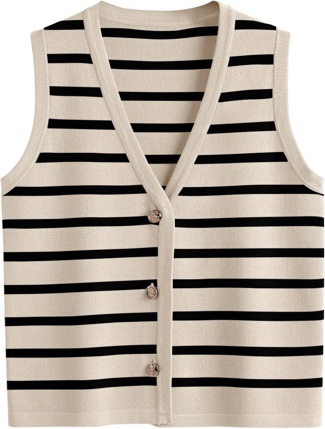 LILLUSORY Summer Vest Tops for Women 2025 Striped Sweater Vests Vacation Button Up Outfits Spring Shirts Blouses Clothes