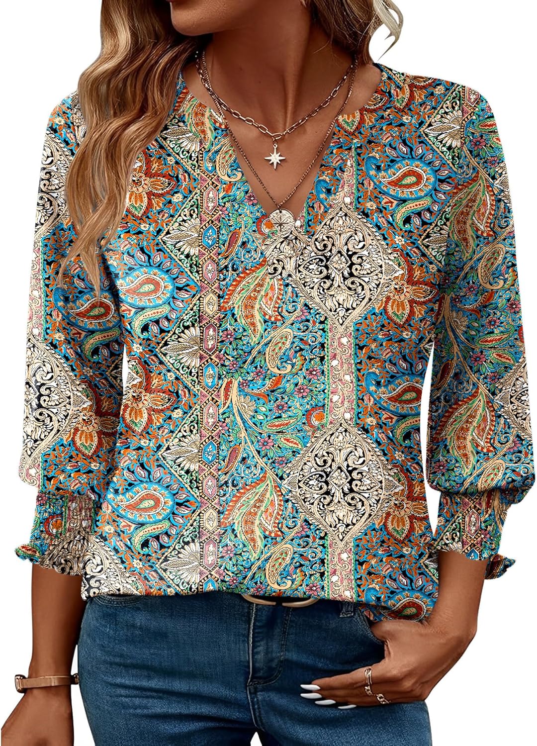 LOMON Women\'s 2025 Fashion Tops 3/4 Length Sleeve Business Casual Blouses Summer Tees Shirts